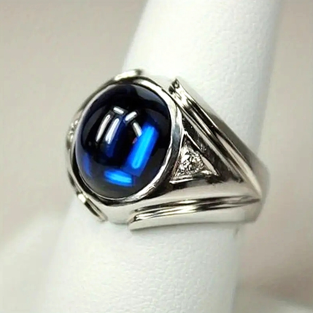 Men's Blue & Clear Rhinestone Accent Ring